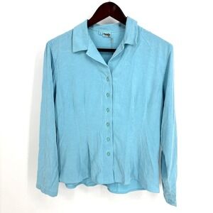 Tianello Top Womens Small Sky Blue Tencel Button Down Top Made In USA Blouse NEW
